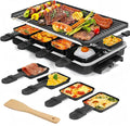 Raclette Grill, Raclette for 8 People, 1300W Electric Grill with 1 Reversible Non-stick Grill Pan & 8 Mini Raclette Cheese Pans & 1 Wooden Spatula, for Indoor Family Barbecue & Party