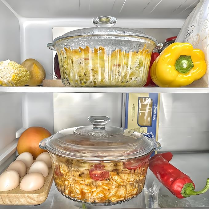 Round Glass Casserole Baking Dish With Lid, Borosilicate Glass, 1.6QT Small Glass Casserole Dish for Oven