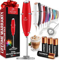 Zulay Kitchen Powerful Milk Frother Wand With 4 AA Duracell Batteries - Ultra Fast Handheld Drink Mixer - Electric Whisk Foam Maker for Coffee, Lattes, Cappuccino, Matcha & Creamer - Cardinal Red