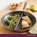 Anolon Advanced Home Hard Anodized Nonstick Divided Grill and Griddle Pan, 12.5 Inch, Bronze