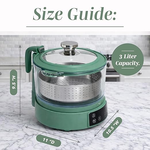 COOK WITH COLOR 3L Glass Mini Low Carb Rice Cooker – Holds 2 Cups Raw/Makes 6 Cups Cooked with Auto Lift Filter Basket, Hotpot & Steamer for Rice, Grains, Digital Panel with Keep Warm, Dark Sage