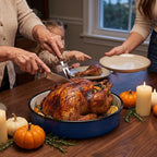 12 Inch Enamel Roasting Pan for Induction Cooktops - Heavy Duty Round Baking Pan for Thanksgiving Turkey Christmas Ham Lasagna & Pizza Dishwasher Safe Oven Broiler & Stovetop Pan