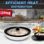 Lerykin Tempered Glass Lid Set of 2 - Universal Lids with Heat Resistant Silicone Rim for Pots, Pans and Skillets - Pan Cover Replacement Lids Fit 7", 8" & 9" and 10", 11" & 12" Diameter Cookware