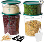 2QT&4QT NSF Round Food Storage Containers with Lids: 4 PCS [Total Food Grade][Hot&Cold Resistant] Dough Proofing Container for Pizza, Bread with Measuring Spoons Included(BPA FREE) (GREEN)