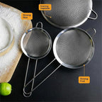 ELEEN Premium Stainless Steel Fine Mesh Strainers for Kitchen 3-Piece Set with Non-Slip Handle, Small, Medium & Large Sieves, Colanders and Sifter for Sifting, Straining, Pastas Tea, Rice Vegetables