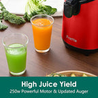 Cold Press Juicer,Fretta Juicer Machines with American-Sourced PCTG Material and 5.3" Extra Large Feed Chute,Fit Whole Fruits & Vegetables,BPA Free 250W(Red,1.8L)