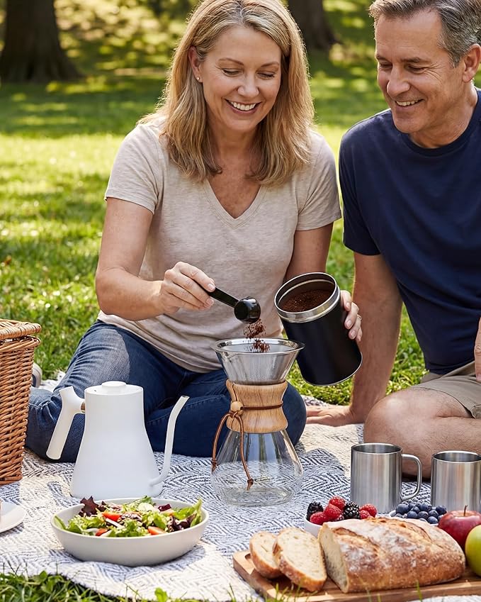AGOGO Pour Over Coffee Maker Glass - Barista Kit with 304 Stainless Filter for Home, Office, Camping, Cafes - Easy Clean Coffee Dripper Set (Soft Towel&Brush) (28oz Slim Shape w/SS Filter)