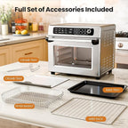 Kismile 25QT Air Fryer Toaster Oven Combo, 12-in-1 Countertop Convection Airfryer Oven, Adjustable 70–450℉ Temperature, Bake, Reheat & Broil, Fits 12″ Pizza, Complete Accessories Included, Silver