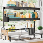 Sakugi Over The Sink Dish Drying Rack, Expandable 3-Tier Stainless Steel Kitchen Storage Organization Accessories for Countertop, Rustproof & Space-Saving, 31.5"–39.5" L x 12" W x 33" H, Black