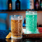 Vintage Drinking Glasses Set - 12 Pcs Romantic Highball Tumblers, 15oz Cups for Water, Mojito, Cocktail, Whiskey, Juice - Tall Glassware