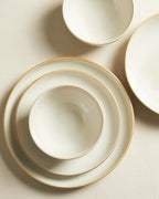 Pokini Stoneware Dinnerware Sets, Ceramic Plates and Bowls Set, Microwave & Dishwasher Safe Kitchen Dishes, Modern Dinner Salad Plates | Cereal Bowls, Dishware Sets Service for 4 Yellow White