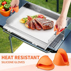 Stainless Steel Griddle for Gas Grill, 23" x 16" x 2.2", Flat Top Grill with Removable Grease Tray