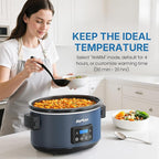 Programmable Slow Cooker with Locking Lid, Portable Multi-Cooker for Family and Gatherings, 8.5 QT Food Warmer with Adjustable Temp, Warmer with Digital Timer, Dishwasher-Safe, Blue