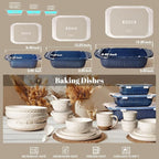 Artena Casserole Dishes For Oven, Ceramic Baking Dish, Large Lasagna Pan With Handles, Baking Pan Casserole Dish, Rectangular Bakeware Deep, Set Of 3 (5.1Qt/2.3Qt/1.1Qt) (Blue - Baking Dish With Lids)