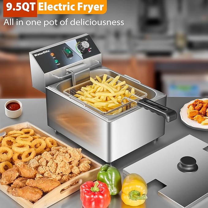 WaterElfo Electric Deep Fryer Commercial Deep Fryer With Basket 1800W Pounds Troperature Control and Timer Large capacity fryers for home use outdoor (9L 1800W)