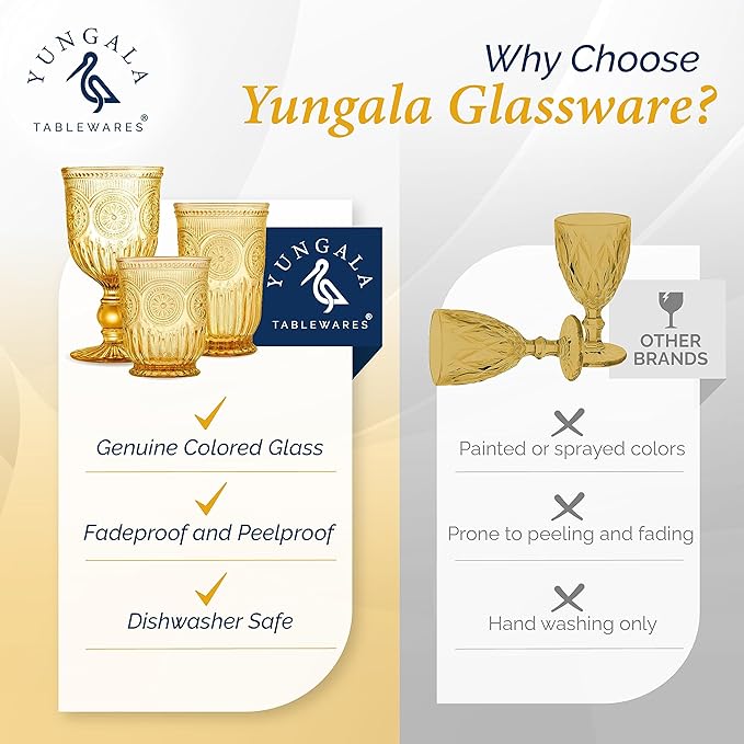 Yungala Amber Wine Glasses Set of 6 Vintage Hobnail Goblets 10 oz