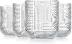 Glaver's Whiskey Glasses 13 oz Rocks Glass Double Old Fashioned Set of 4 DOF Home Bar Thick Glasses Embossed Designed Elegant Clear Modern Vintage Drinking Glassware