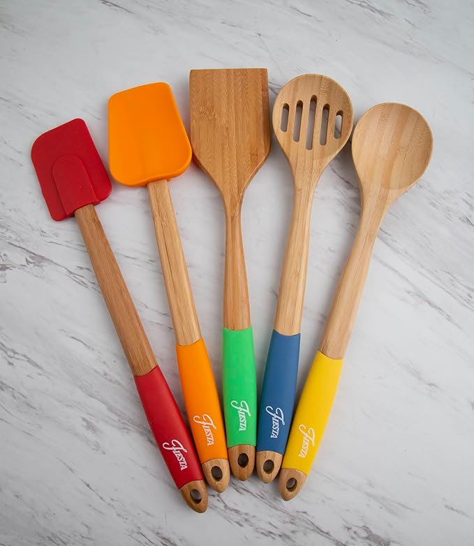 Cambridge 6384X9FSTAN94 Fiesta Bamboo 5-Piece Silicone Utensil Set