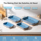 Dafuceramic Casserole Dishes for Oven, Baking Dishes, Ceramic Bakeware Sets of 4, Rectangular Baking Pan Set with Handles for Baking, Casserole, Kitchen, Wedding Gift (Blue Yellow)