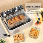 Commercial Deep Fryer with Basket for Restaurant or Home Use, 3400W 12.7QT Detachable Large Capacity Stainless Steel Countertop Electric Oil Fryer with Temperature Control
