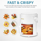 AROMA® Glass Air Fryer and Countertop Convection Oven with Powerful 360Crispy™ Technology (3 Quart), White