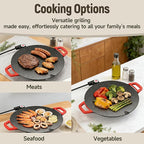 Non-Stick Electric Indoor Grill Pan, Large Round Electric Griddle & Smokeless Korean BBQ Grill Indoor - fast heating, portable, for burgers, pancakes & stovetop use (Large)