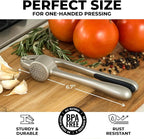 Zulay Kitchen Premium Garlic Press Set - Rust Proof Professional Garlic Mincer Tool - Easy-Squeeze, Easy-Clean with Soft, Ergonomic Handle - Silicone Garlic Peeler & Brush (Silver)