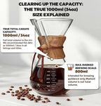 AGOGO Pour Over Coffee Maker Glass with 50pcs Paper Filters -for Home, Office, Camping, Cafes - Easy Clean Coffee Dripper Set (Soft Towel&Brush)(34oz Classic w/Paper Filters)