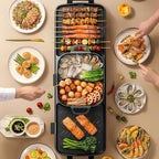 Electric Hot Pot and Grill Combo, Korean BBQ Indoor Smokeless Grill with Nonstick Surface,Large Tabletop Cooker for Family & Party, Includes Cooking Tool Set (Ladle, Strainer, Tongs, Oil Brush)