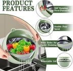 4-1 Colander with Fruit Bowl Set - Colander for Kitchen, Rotatable Strainers and Colanders(Patented), Pasta Strainer with New Upgraded Graters for Fruit, Veggie, Aesthetic Kitchen Essentials - Green