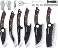 Meat Cleaver Butcher Knife Set of 13, Hand Forged Santoku Knife Paring Knife, High Carbon Steel Kitchen Boning for Meat Cutting with Roll Bag & Accessories Kitchen BBQ Gift for Men
