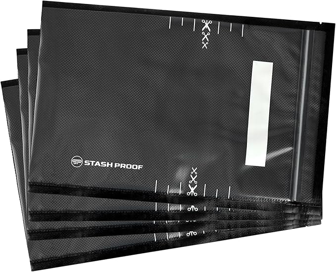 Stash Proof Resealable Zipper Vacuum Seal Bags 8" x 12" (100 Count) 5.5 Mil (Black and Clear) - BPA Free Commerical Grade Food Saver for Storage, Sous Vide, and Meal Prep Sealer Bag