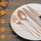 36 Pcs Rose Gold Silverware Set with Steak Knives Service for 6,Stainless Steel Flatware Set,Mirror Polished Cutlery Utensil Set, Kitchen Eating Tableware,Include Fork Knife Spoon Set,Dishwasher Safe