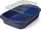 Artena Baking Dish 5.1 Quarts, Casserole Dishes For Oven, Baking Pan With Handles, Lasagna Pan Deep, Large Casserole Dish, Rectangular White Ceramic Bakeware, Blue (Baking Dish With Rack)