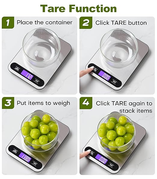 Atogou Food Scale, 33lb/ 15kg Digital Kitchen Scale with Full View LCD Display, Durable Stainless Steel Surface, for Cooking, Baking, Meal Prep Black