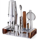 Mixology Bartender Kit with Stand - 15 Piece Bar Tool Set, Silver Bar Set Cocktail Shaker Set for Drink Mixing - Includes Martini Shaker, Jigger, Strainer, Bar Mixer Spoon, Tongs, Opener | Gift Idea