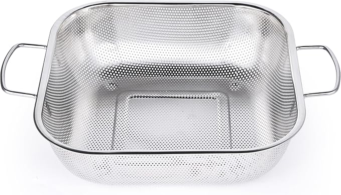 Gulex Colander Stainless Steel 3-Quart, Square Metal Strainers, Strainer for Kitchen Food, Dishwasher Safe