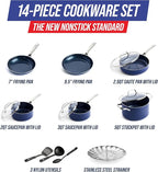 Blue Diamond 14 Piece Cookware Set, Diamond Infused PFAS & PFOA-Free Ceramic Nonstick Pots and Pans, Durable, Non Toxic, Metal Utensil Safe & Scratch Resistant, Dishwasher & Oven Safe, Blue