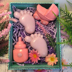 Joyeee 1Pcs Baby Shower Theme Silicone Mold, Little Feet Bear Baby Carriages Baby Pacifier Fondant Mold for Sugarcraft, Cupcake, Ice Cube, Pastry, Polymer Clay, Soap, Wax Melt Making, Cake Decoration