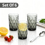 Bandesun Drinking Glass set of 6 Diamond Pattern Kitchen Glassware Tumbler（12 OZ Gray），for Water，Cocktail，Milk，Juice and Beverage.