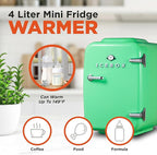 ICEBOX IBMF4MNT Mini Fridge For Bedroom, Skincare Refrigerator, Portable Cooler & Warmer for Makeup, for Office & Home, Mini (4 L / 6-Can), Mint Green