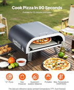 VEVOR Propane Outdoor Pizza Oven, 12 Inch Gas Pizza Maker, Portable Pizza Cooker with Thickened Pizza-Stone, Carry Bag, 3 Layers Pizza-Oven for Outside Backyard Patio Camping, Black