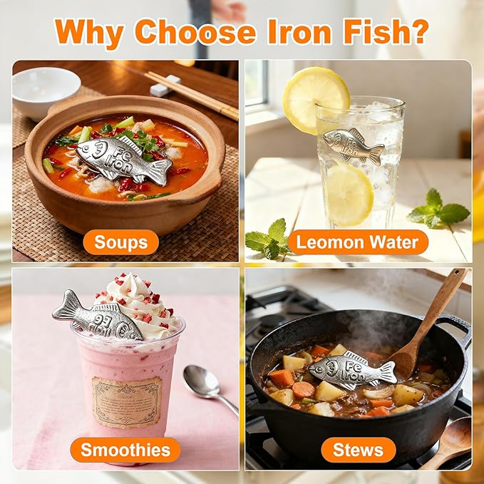 Iron Fish Cooking Tool, Natural Iron Cooking Tool to Add Iron to Food & Water, Safe & Effective Aid for Vegans, Athletes, Pregnant Women and Children (Black 3Pack)