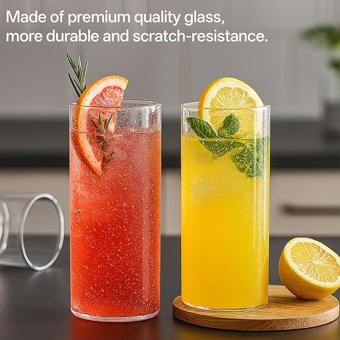 JJUNW Water Glasses Set of 12, 17 oz Tall Drinking Glasses Clear Lightweight Crystal Glass Cups Thin Highball Glassware for Water Juice Beer Drinks Cocktails Whiskey