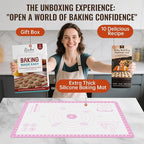 Non Slip Silicone Baking Mat With 10 Useful Recipes, Non Stick Dough Mat for Rolling Out, Silicone Mat for Baking,Cookie, Macaron, Pizza, Surdough, Extra Large and Oven Safe