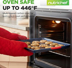 NutriChef 3-Piece Nonstick Cookie Sheets for Baking - Premium Carbon Steel Baking Trays w/ Non-Stick Smooth Coating & Silicone Handles - Large, Medium, & Small Bakeware - Blue