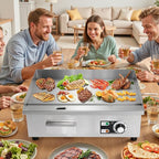 Dyna-Living Commercial Electric Griddle 22'' Flat Top Grill Countertop 3000W Stainless Steel Electric Griddle Nonstick Commercial Flat Top Griddle Countertop Grills, 122°F-572°F Temp Adjustable
