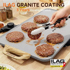 CookSimple Everyday 20"x12" Electric Griddle–1700W Nonstick ILAG Granite Surface, Large Flat Design, Perfect for Family Meals, Pancakes&Eggs, Fast Even Heating, Easy to Clean, Granite Grey