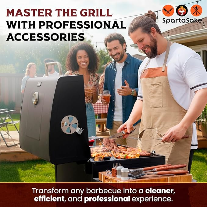 SpartaSake (24-Pack) Premium Stainless Steel BBQ Grilling Accessories with Wood Handles - Barbecue Gill Accessories Set for Blackstone Griddle - Outdoor Camping Grill Set for BBQ for Dad Men Women