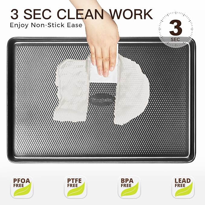 HONGBAKE 2 Pack Half Sheet Pan Set, 1/2 Cookie Sheets for Baking with Diamond Texture, 17.5" x 12" Large Baking Sheets Non Stick, Non Toxic Oven Trays for Cooking, 57% Thicker Carbon Steel, Dark Gray
